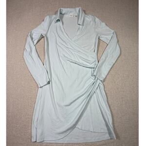 Wilfred Womens Medium Blue Faux Wrap Long Sleeve Knit Pullover Dress Stretch